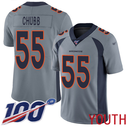 Youth Denver Broncos #55 Bradley Chubb Limited Silver Inverted Legend 100th Season Football NFL Jersey->youth nfl jersey->Youth Jersey